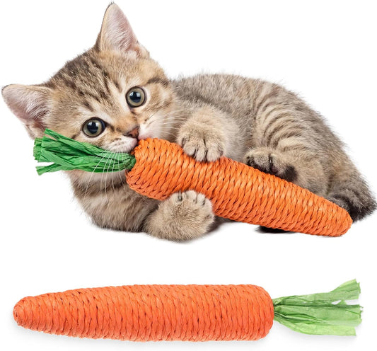 2 PCS Kitten Teething Toys for Indoor Cats, Cat Chew Toy Natural Sisal Cat Teething Toys Orange Carrot Interactive Cats Kicker Toy Interactive Kitten Kicker for Indoor Kitty Exercise