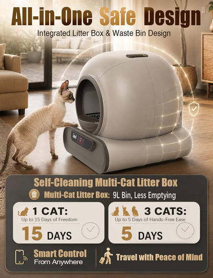 70L Anti-Pinch Feature Automatic Cat Litter Box, Self Cleaning Litter Box