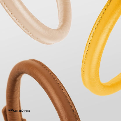 Tangle-Free Rolled Leather Dog Collar, 6-7 In, Yellow Textured