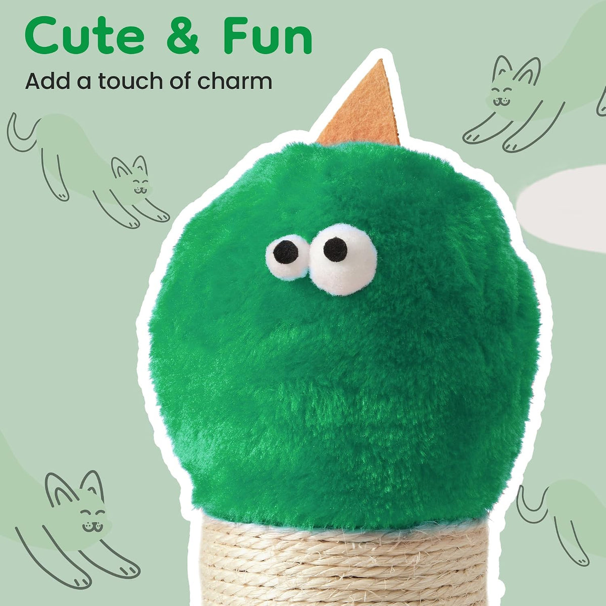 Cat Scratching Post 22'', Scratching Post with Extra Wide 12" Heavy Duty Base for Indoor Kitty, Scratching Post with Natural Sisal & Velvet Fabric for Small, Medium Cat, Green
