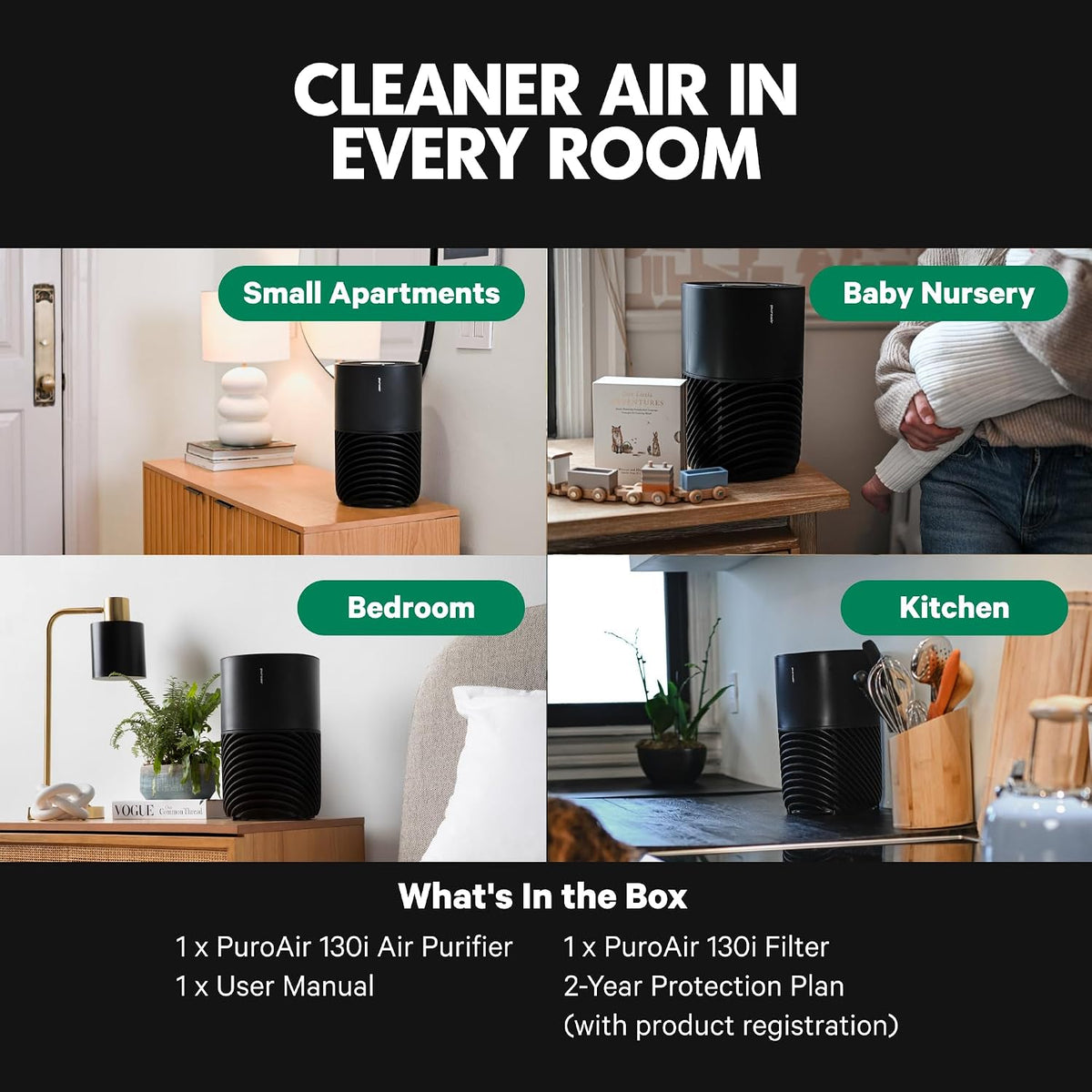 130I Smart HEPA Air Purifiers for Bedroom Home Pets - 750 Ft² (4PK)