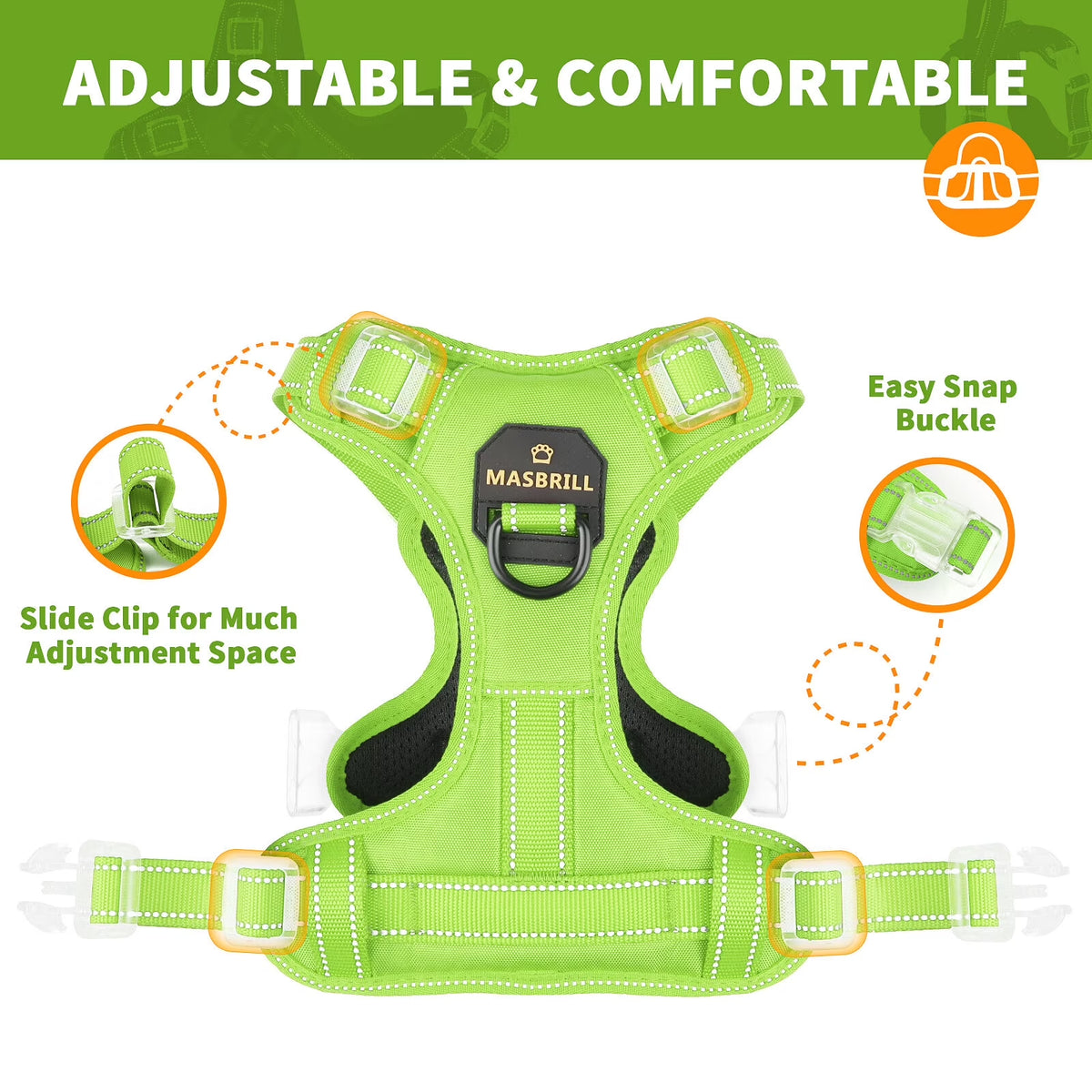 Reflective Dog Harness No Pull Dog Vest Harness with Handle,No Choke Adjustable Soft Padded Pet Vest for Small Dogs,Green Dog Galters