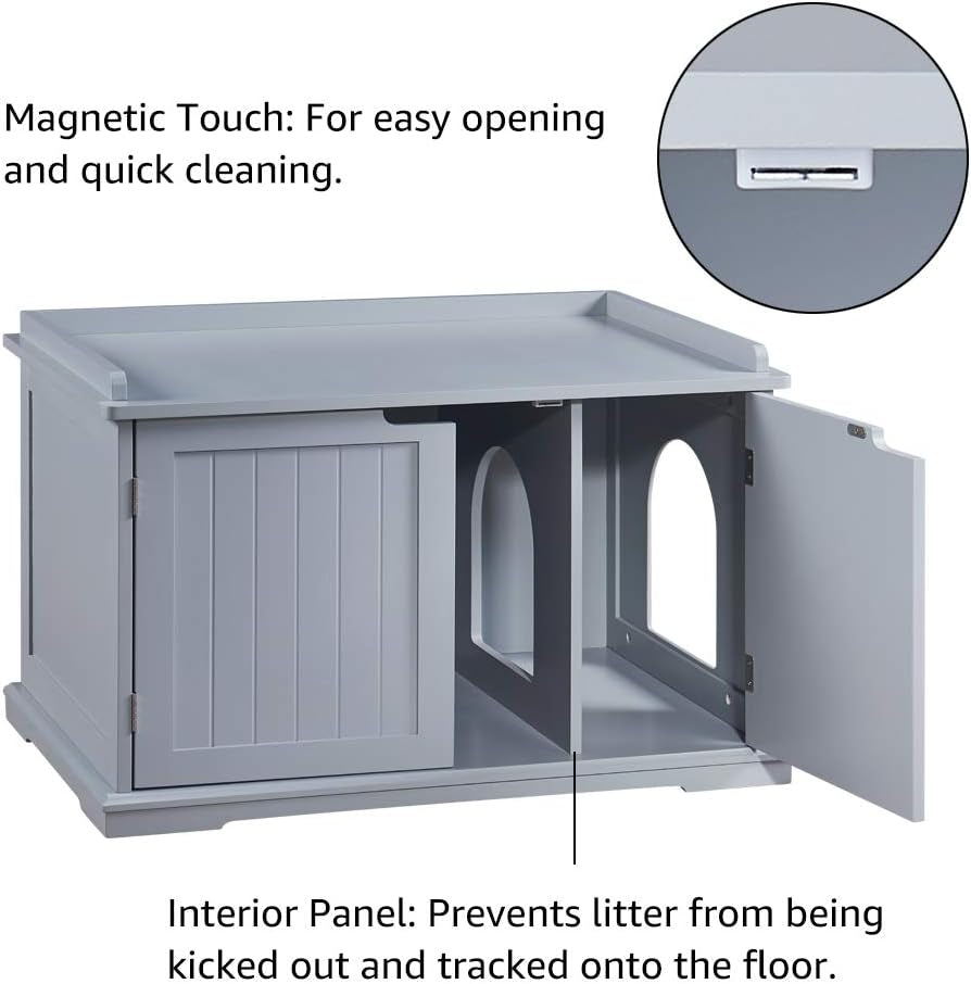 Indoor Cat House,Cat Washroom Bench,Nightstand, Litter Box Enclosure Side Table, Wooden Cat Bathroom Crate - Grey