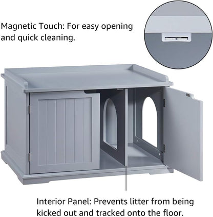 Indoor Cat House,Cat Washroom Bench,Nightstand, Litter Box Enclosure Side Table, Wooden Cat Bathroom Crate - Grey