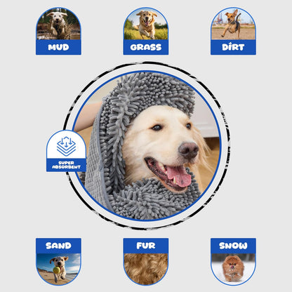 Dog Towel for Drying Dogs Large, Super Absorbent Microfiber Dog Bath Towel with Hand Pockets, Quick Dry Pet Towel for Small & Large Dogs (Grey)