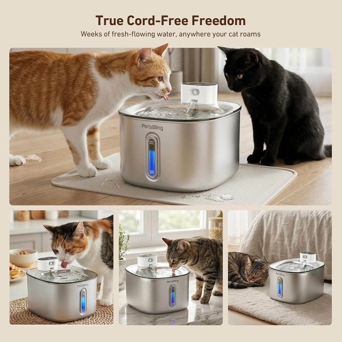 Stainless Steel Cat Water Fountain, 4.2L/142 Oz