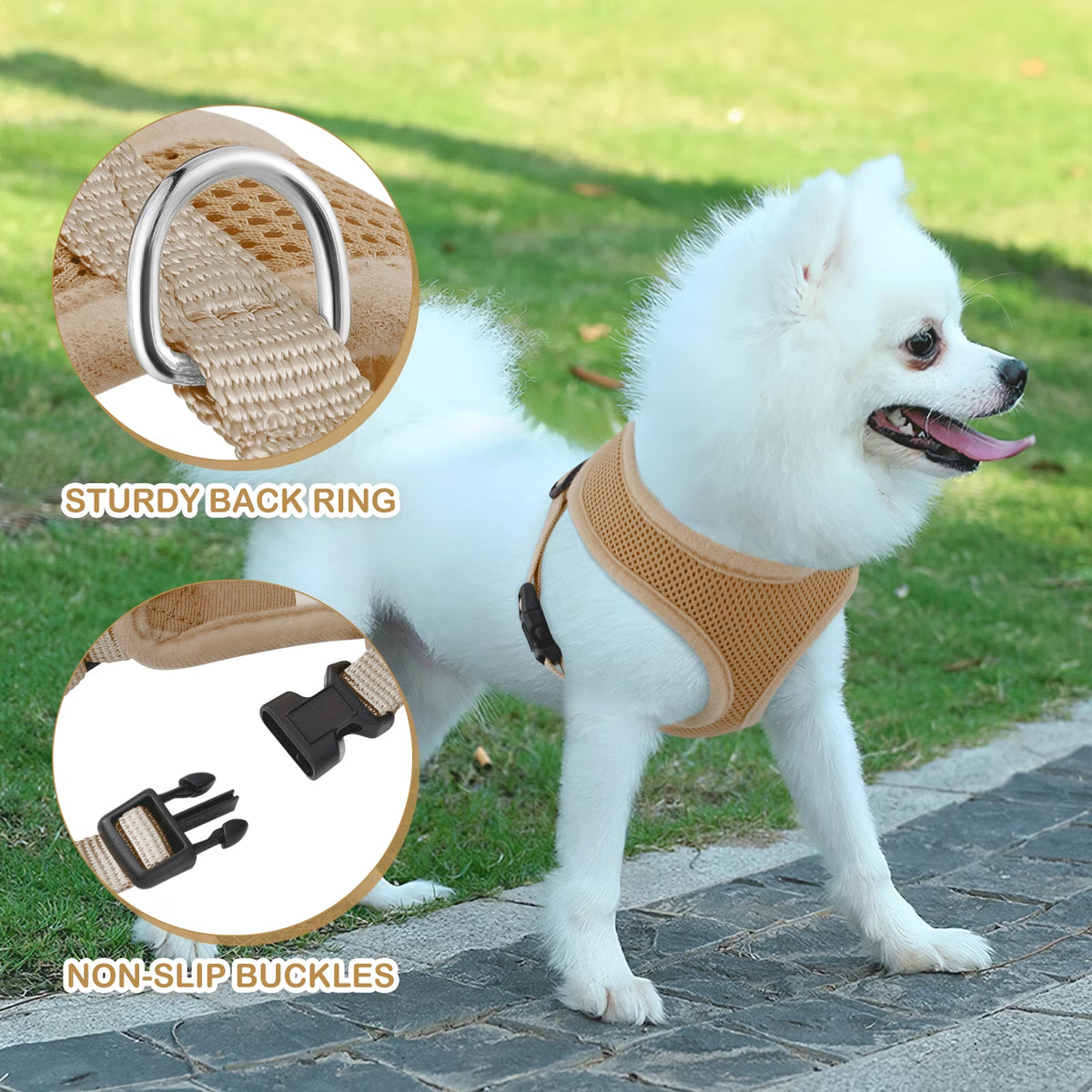 No Pull Dog Harness, Pet Vest Adjustable Mesh Breathable Harnesses for Dogs Walking, Light Brown XS
