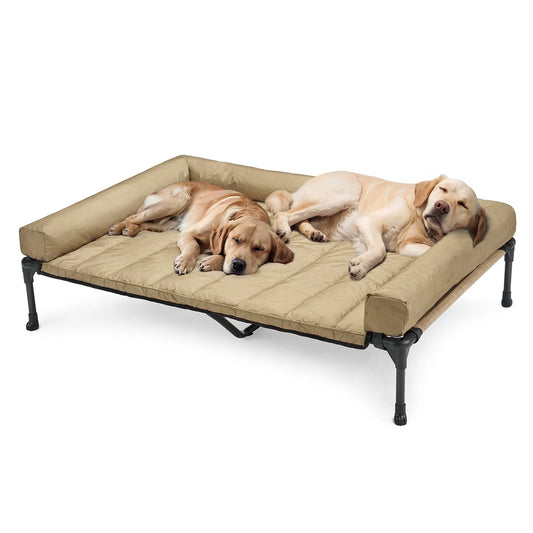 Cooling Elevated Dog Bed + Waterproof Removable Pillow-Top Mat, Xxlarge, Beige Coffee