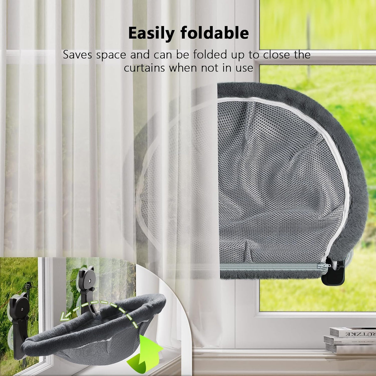 2 Pack Cat Window Perch Cordless, Kitty Hammock with Sunken Design Foldable & Stable Cat Beds- Breathable Window Hammock for Overlooking, Sunbathing and Climbing - Maximum Hold up to 40Lb