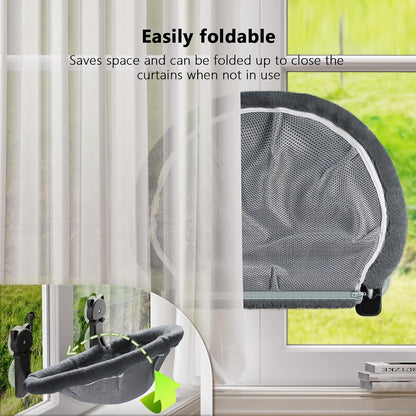 2 Pack Cat Window Perch Cordless, Kitty Hammock with Sunken Design Foldable & Stable Cat Beds- Breathable Window Hammock for Overlooking, Sunbathing and Climbing - Maximum Hold up to 40Lb