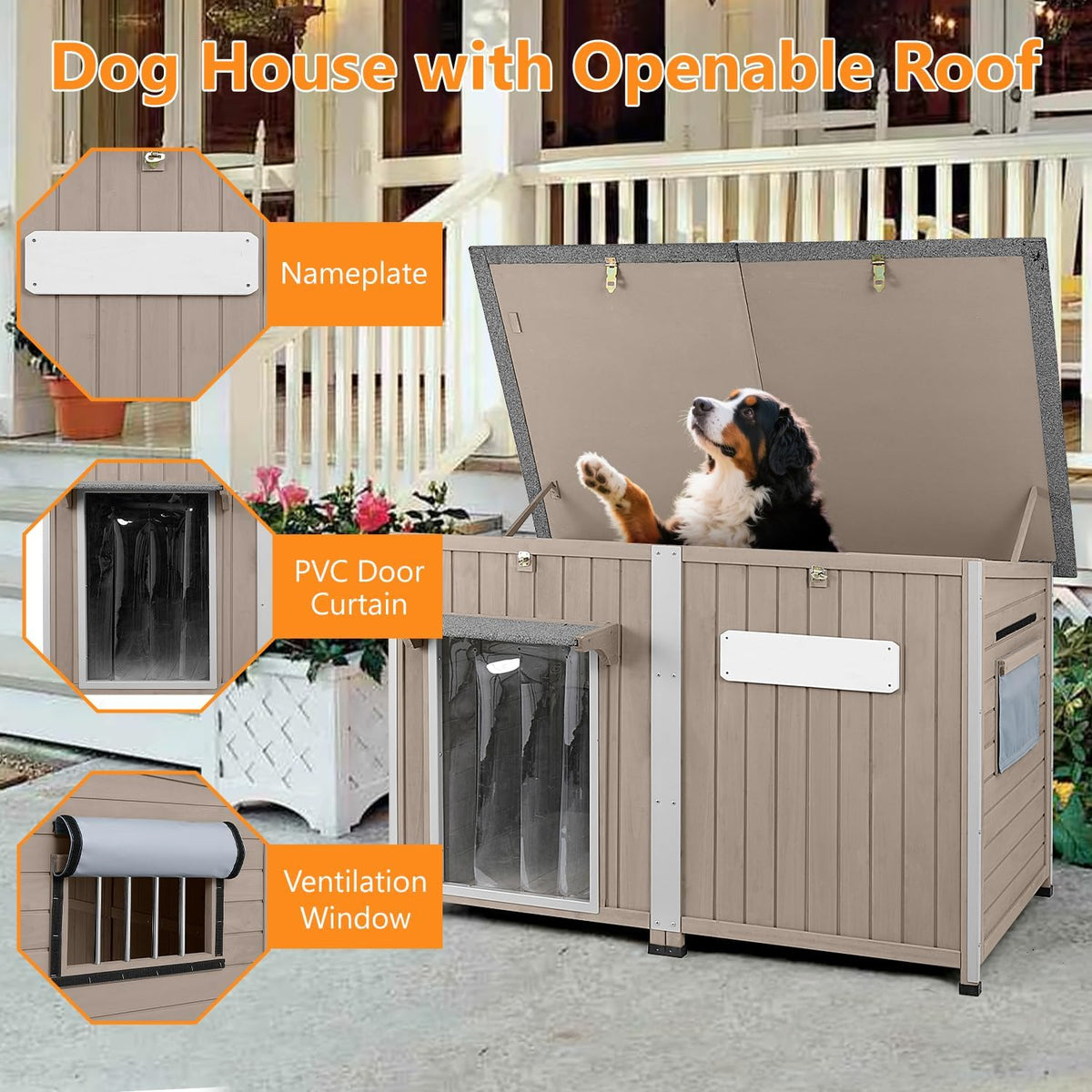 55" Extra Large Outdoor Dog House with Iron Frame for Medium to Large Dogs