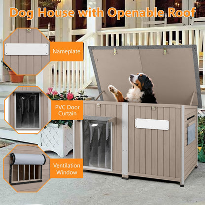 55" Extra Large Outdoor Dog House with Iron Frame for Medium to Large Dogs