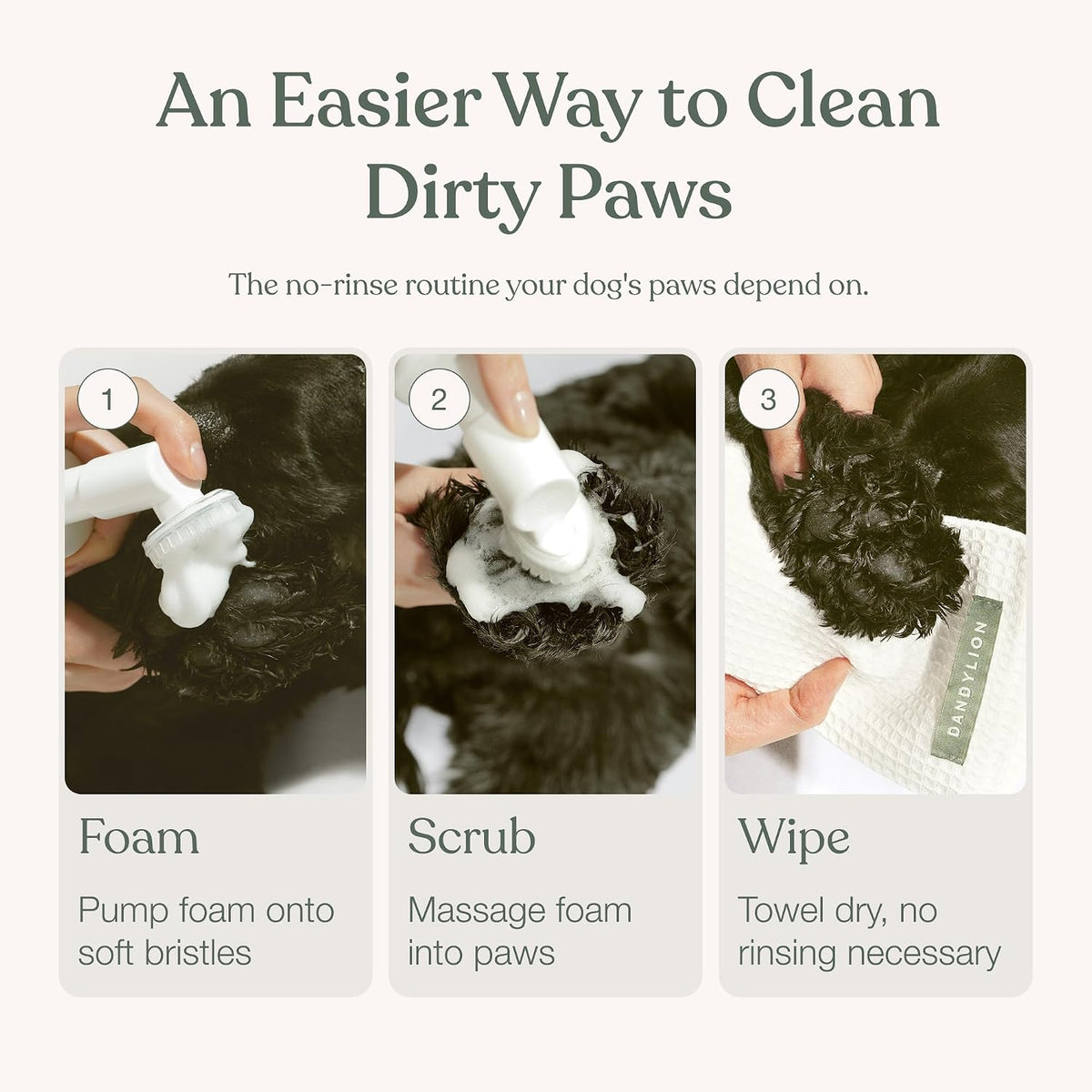Dog Paw Cleaner, Clean Paws, No Rinse Foam Cleaner with Brush, 5 Fl Oz |  Dog Paw Washer, Fragrance Free, Ph Balanced, Waterless, Foaming Washer with Silicone Brush, Pet Cleaning Supplies