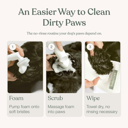 Dog Paw Cleaner, Clean Paws, No Rinse Foam Cleaner with Brush, 5 Fl Oz |  Dog Paw Washer, Fragrance Free, Ph Balanced, Waterless, Foaming Washer with Silicone Brush, Pet Cleaning Supplies
