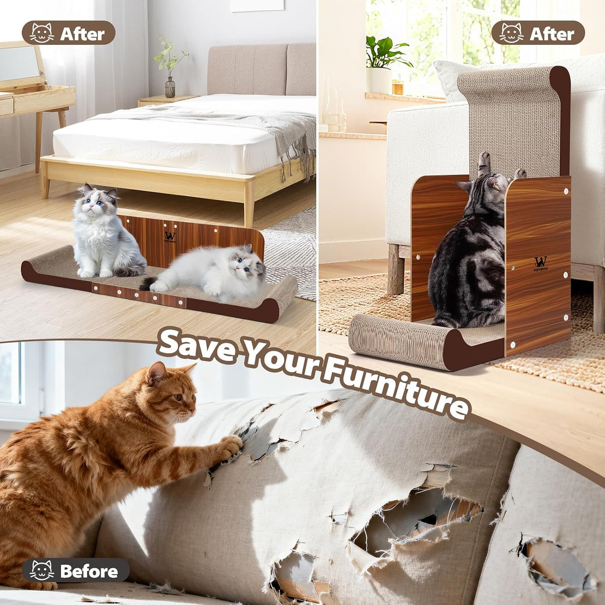 34 Inch Cat Scratcher Bed, Upgraded Cardboard Scratching Pad, Extra Large Cat Scratchers for Indoor Cats, Convertible Vertical Cat Scratching Board Furniture Protector