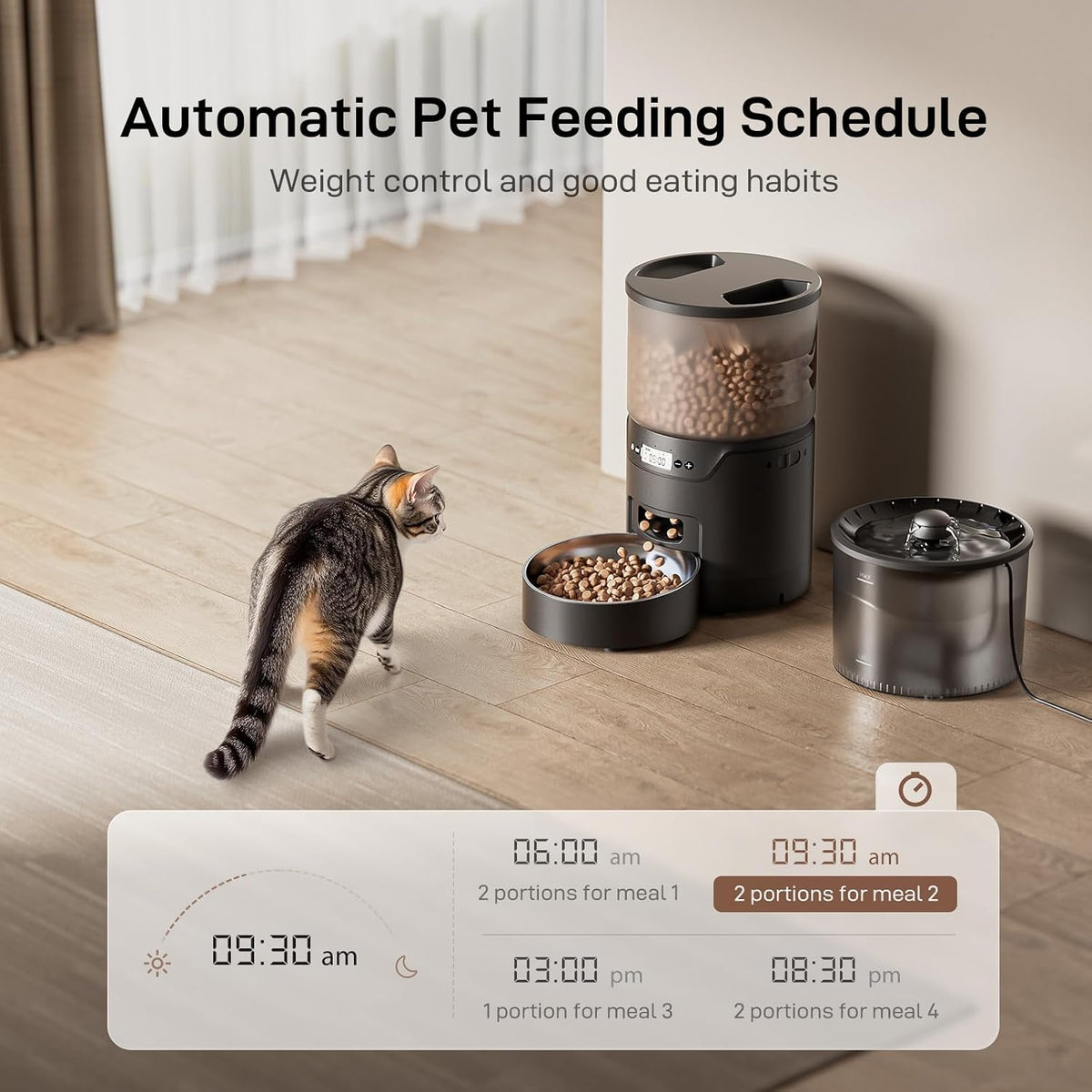 PET Automatic Cat Feeder and Water Fountain: 3L Timed Precise Cats Food Dispenser& Reliable Programming 1-6 Meals/Day- 3L Cat Water Dispenser with Filter- Auto Pet Feeder Easy to Clean