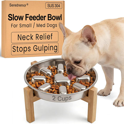 Elevated Slow Feeder Dog Bowls 2 Cups for 15-60 LBS Breed Puppy