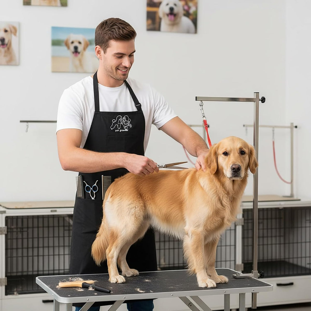 Dog Grooming Apron Smock Waterproof Apron for Dog Groomer Hair Resistant Barber Apron for Salon (1 Pack)