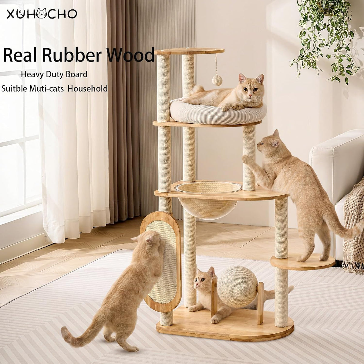 50 in Rubberwood Cat Tree Indoor Cat Tower