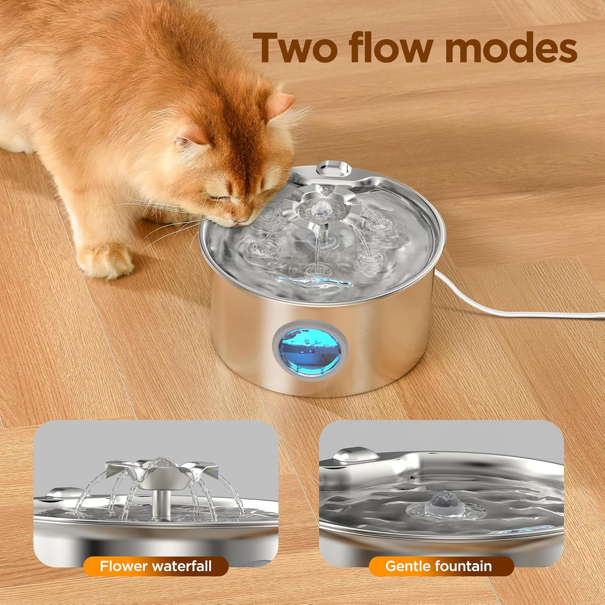 Stainless Steel Cat Water Fountain: 88Oz/2.6L Ultra Quiet Pet Fountain with Flow