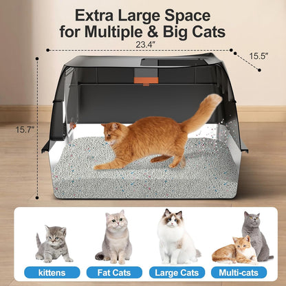 Extra Large Stainless Steel Litter Box with Lid, Easy-Clean Pan