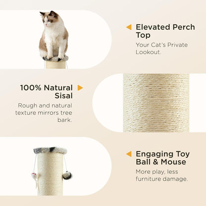 Cat Scratching Post 38 Inches Heavy Duty and Thick Scratching Post Sisal Rope with Hanging Ball and Mice for Indoor Cats(Grey)