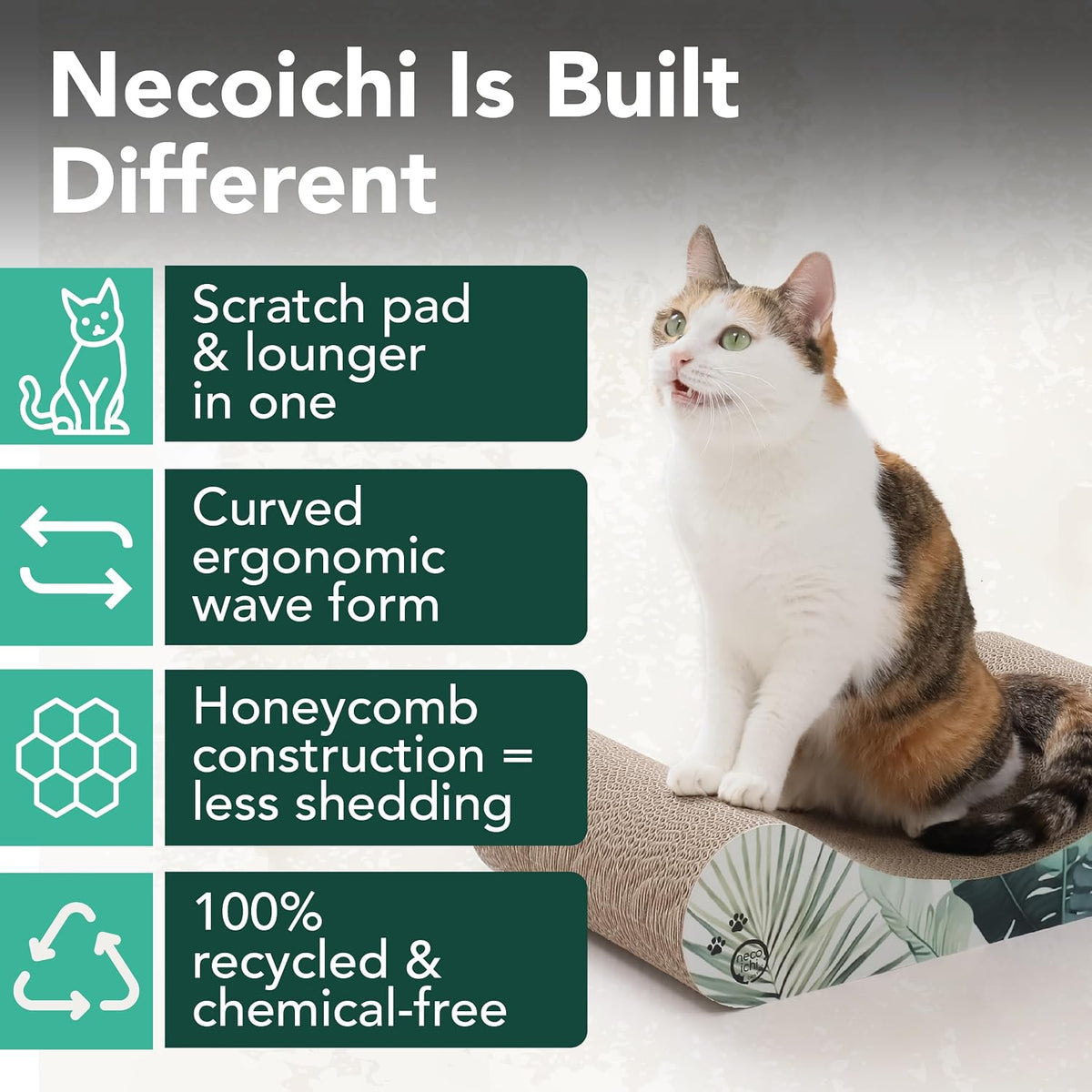 Necoichi Cardboard Cat Scratcher Bed for Indoor Cats - Cat Scratching Board, Horizontal Cat Scratch Pad Lounger with Reversible Usability and Extra Comfort for Lounge, Curved (18" Medium, Dark Cherry)