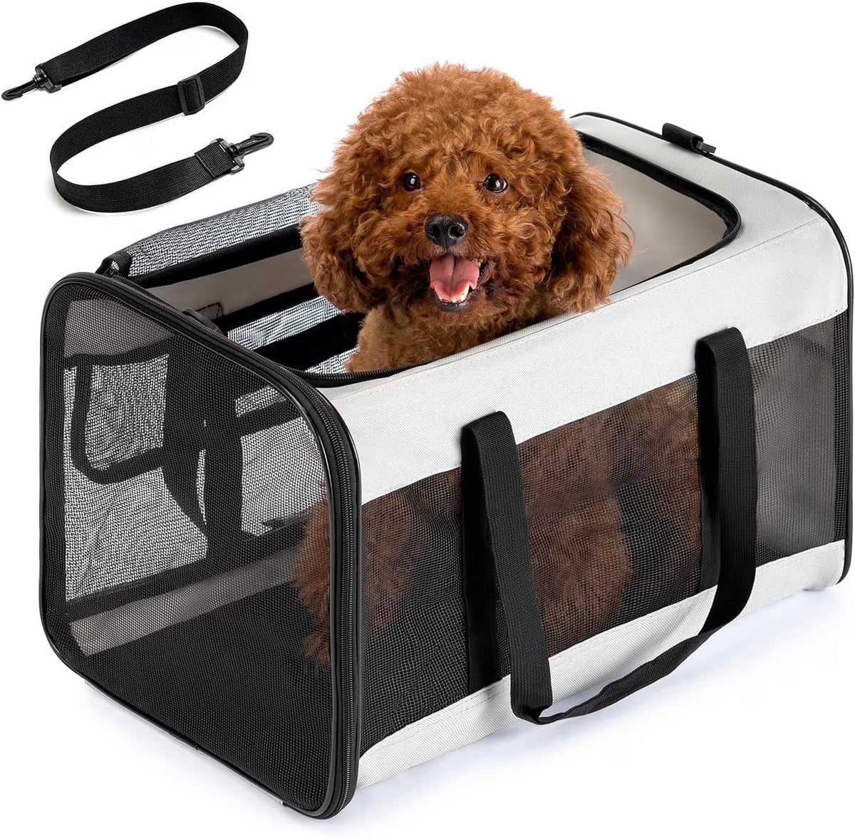 Cat Dog Carrier,Soft-Sided Pet Carriers for Dogs with 4-Sided Mesh,Cat Transport for Large Cats Small Dog up to 9.9Kg,Collapsible Dat Travel Carrier-L,Gray