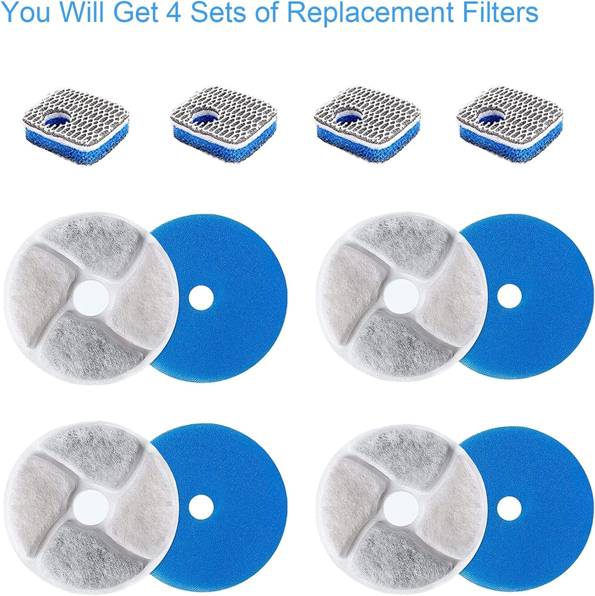 Cat Water Fountain Filters, 4 Packs Replacement Filters for Automatic Pet Fountain, 4.13Inch Filters for Cat Water Fountain