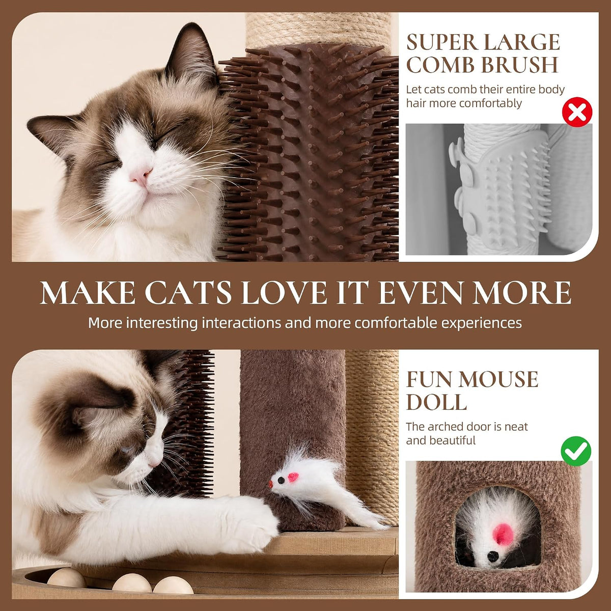 22" Cat Scratching Post with Tower Soft Bed, Heavy-Duty Wood Base
