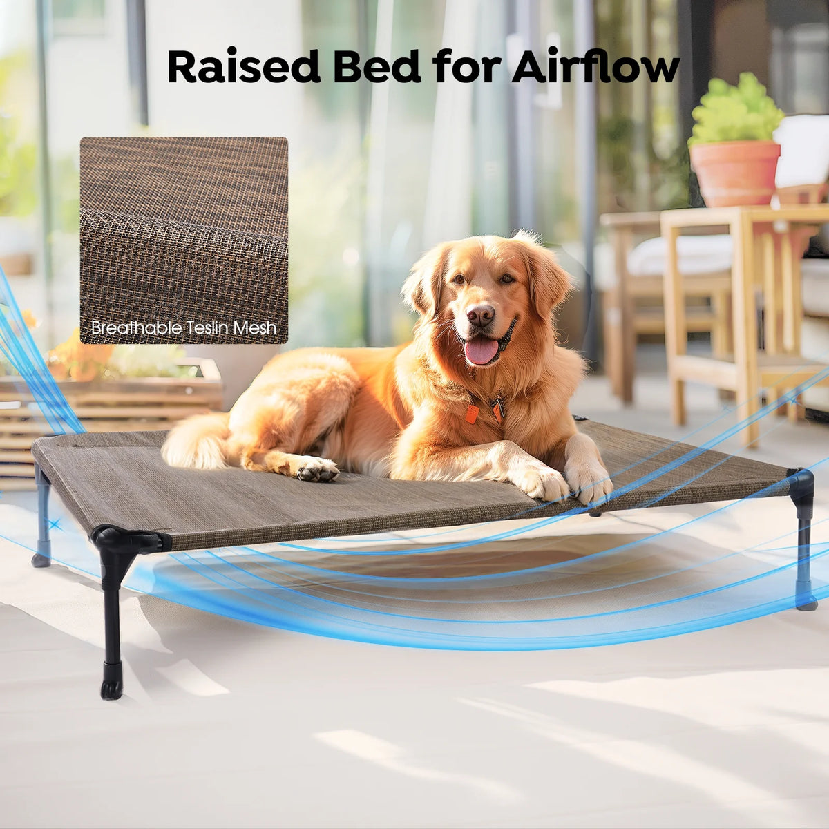 Cooling Elevated Dog Bed + Waterproof Removable Pillow-Top Mat, Dog Sofa Bed, Large, Brown