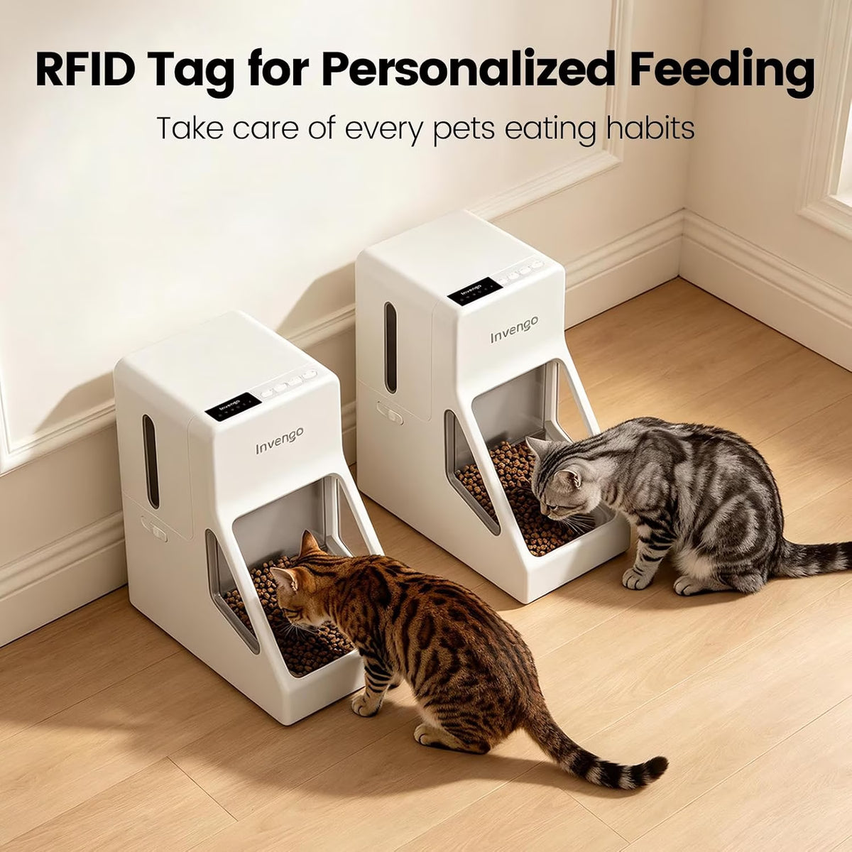 RFID Automatic Cat Feeder with Collar Tag, App Controlled Smart Pet Feeder, 3.5L Timed Automatic Dog & Cat Food Dispenser, Portion Control, Pet Exclusive Feeding
