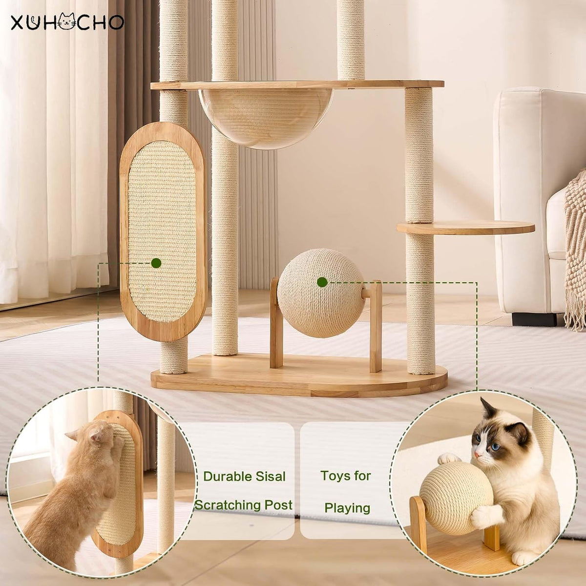 50 in Rubberwood Cat Tree Indoor Cat Tower