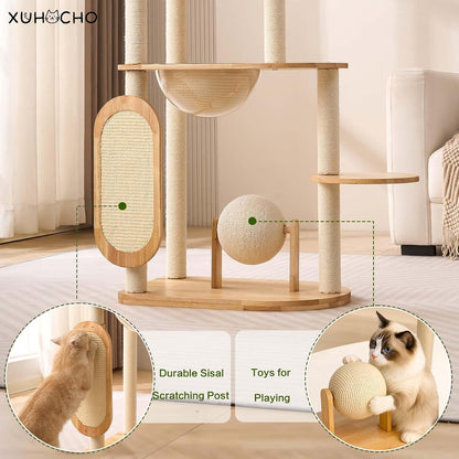 50 in Rubberwood Cat Tree Indoor Cat Tower