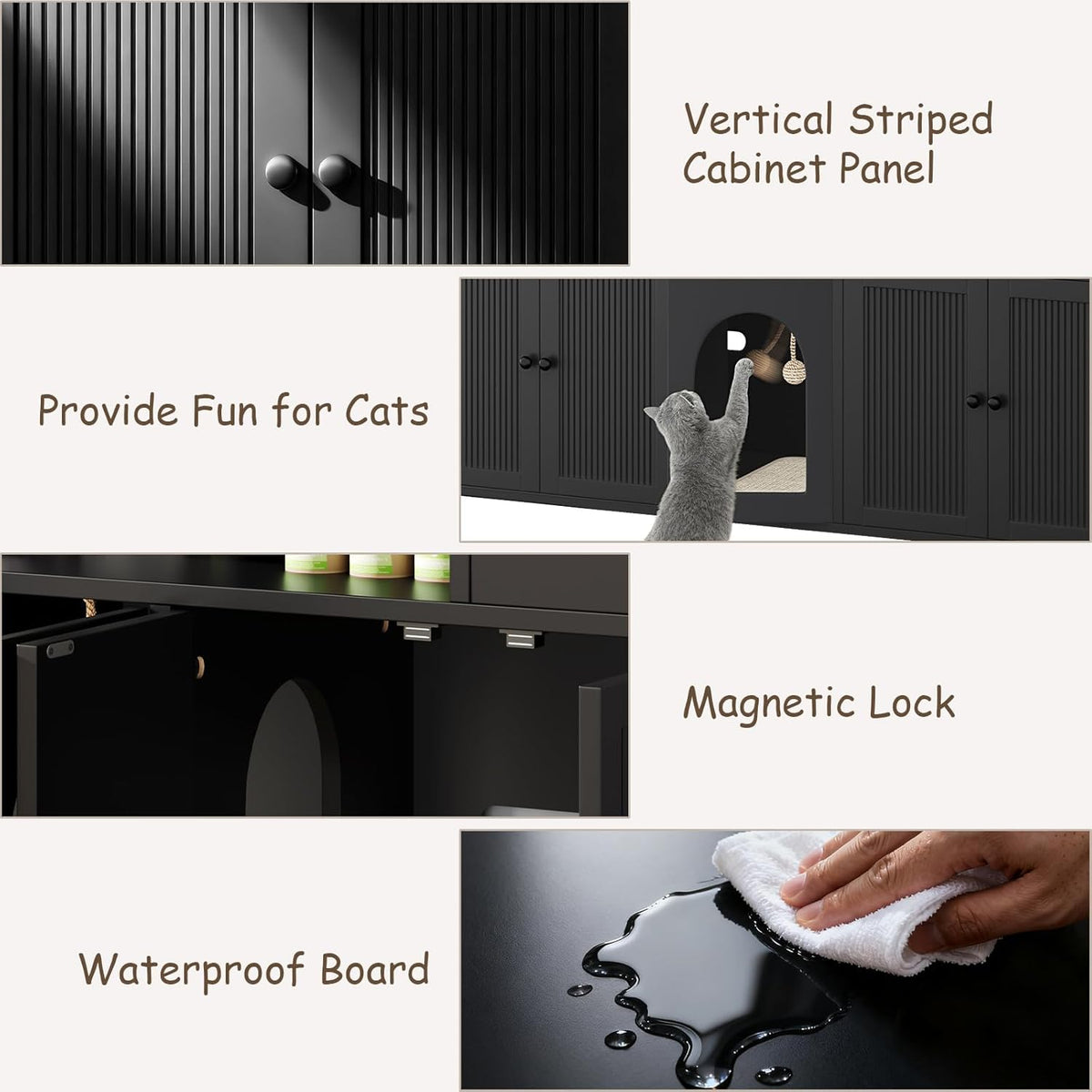 Cat Litter Box Enclosure, Litter Box Furniture for 2 Cats, Litter Box Enclosure with Socket for Living Room (Black)