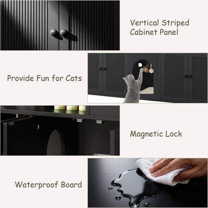 Cat Litter Box Enclosure, Litter Box Furniture for 2 Cats, Litter Box Enclosure with Socket for Living Room (Black)