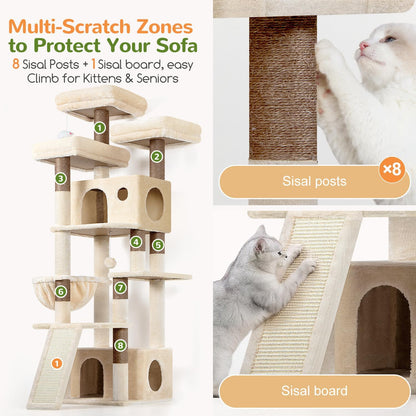 Heavy Duty Cat Tree, 73In Tall Cat Tower, F73C, Beige