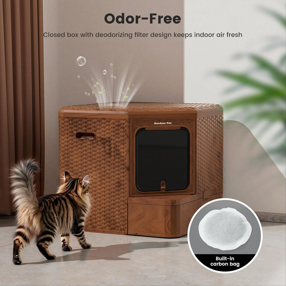 Gradner Pet Cat Litter Box, Odor-Resistant Enclosed Cat Litter Box