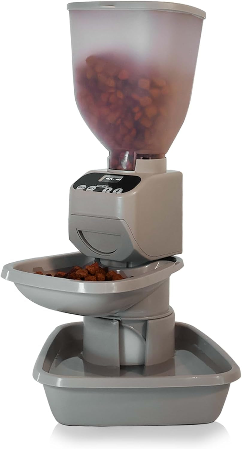 ® Automatic Dog & Cat Food Feeder with Water Dispenser, Smart Pet Feeder with Portion Control, OLED Display, Anti-Jam Design, Battery Operated, Medium Pets 15–30 Lbs, Taupe