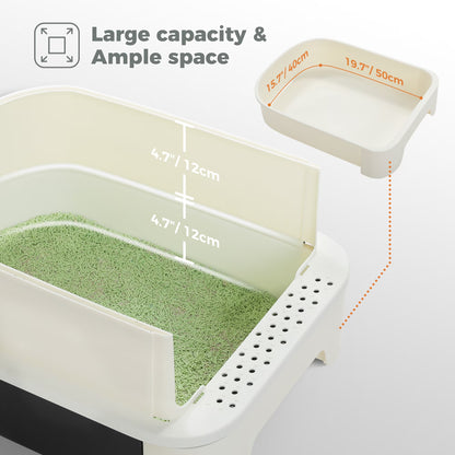 Large Cat Litter Box with Scoop Litter Box with Lid Double-Layer Leak-Proof Litter Box for Cat, Black