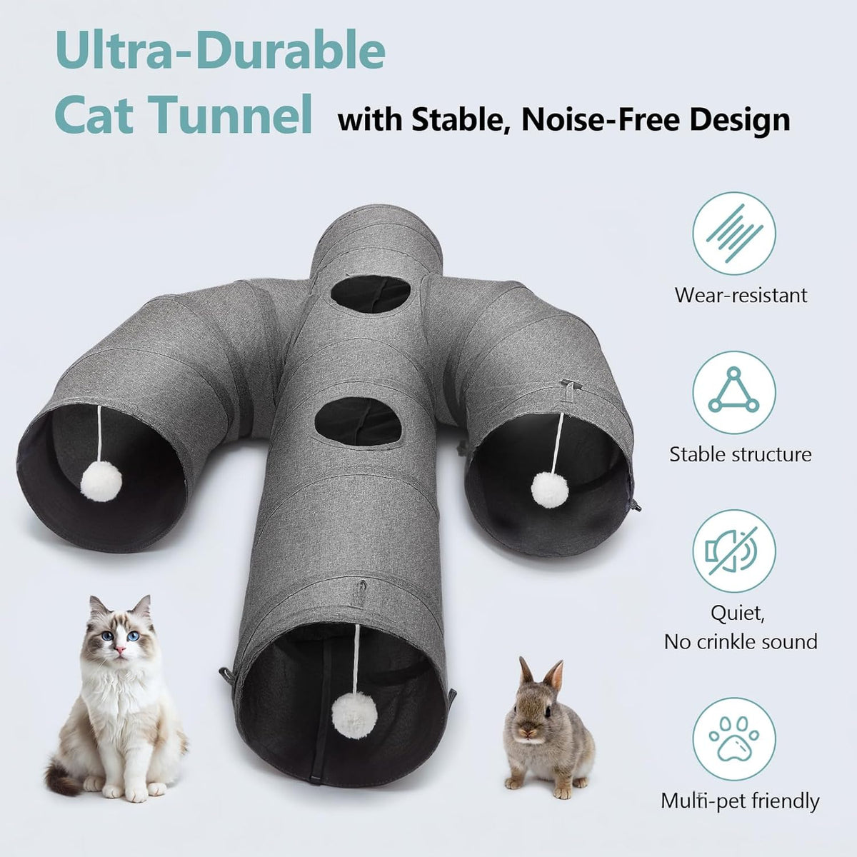 Cactus Cat Tunnel 10" with Peek Holes for Indoor Large Cat, Grey