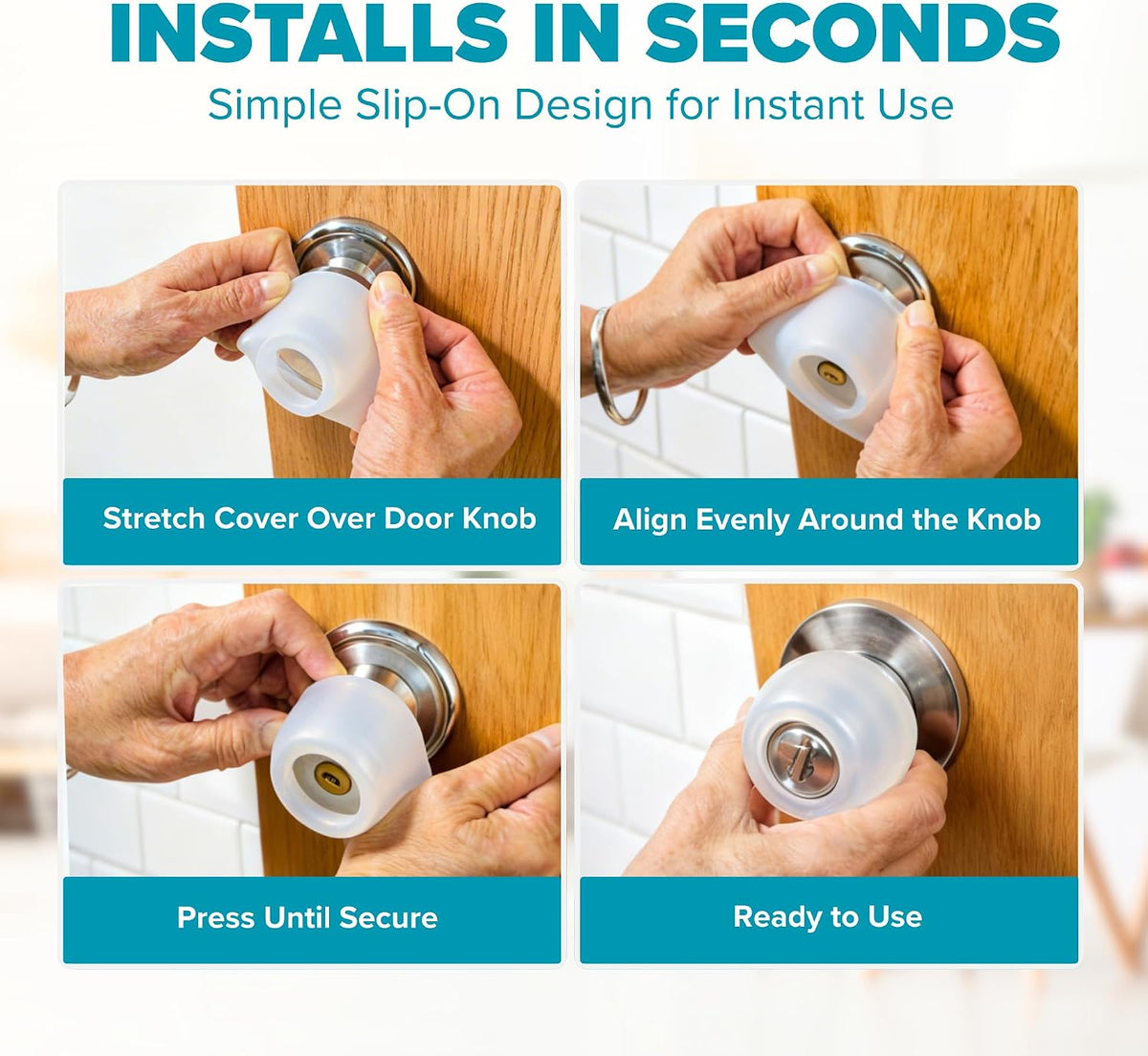 Clear Silicone Door Knob Cover & Wall Protector – Soft Rubber Handle Grip for Arthritis Support and Quiet Damage Prevention (2 Pack)