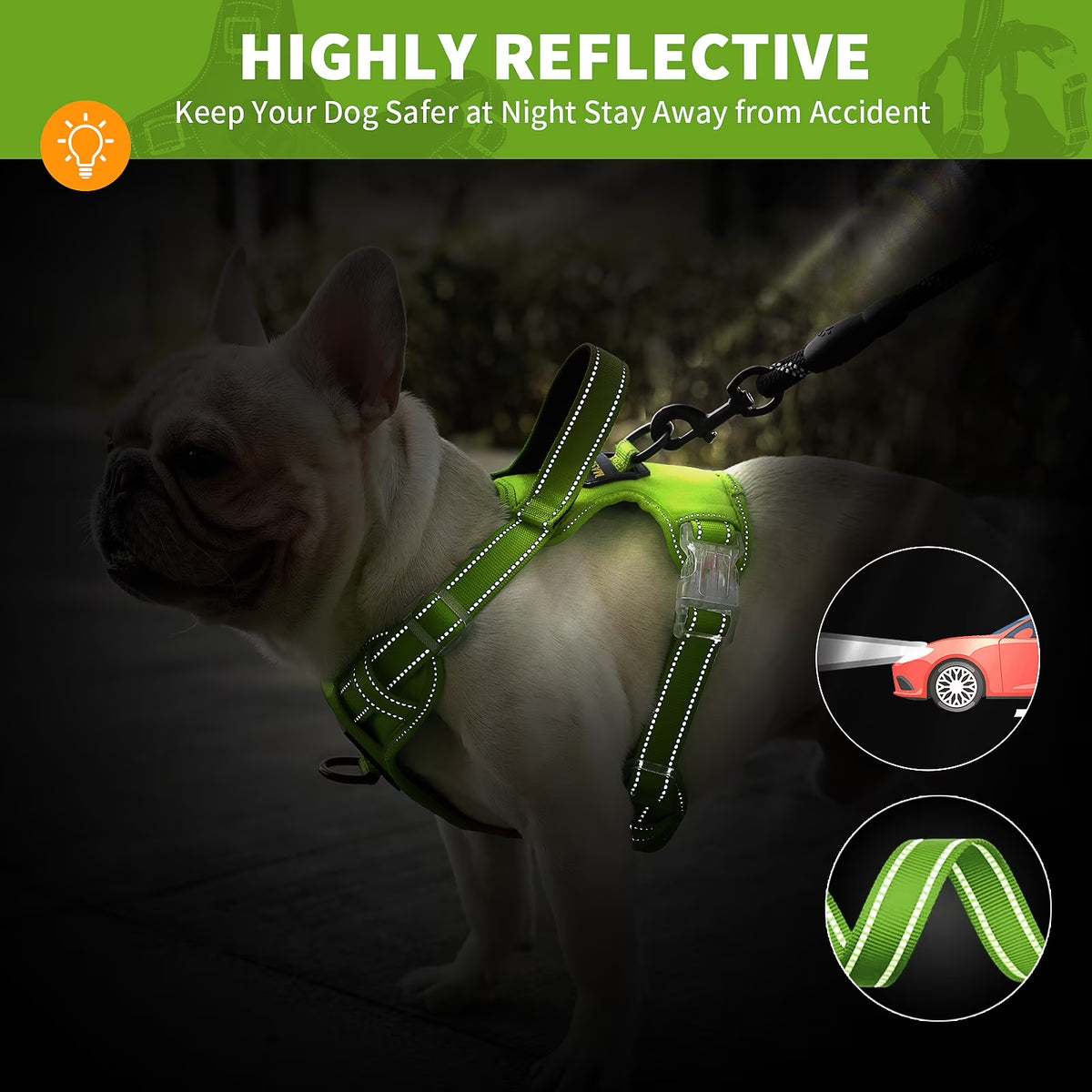 Reflective Dog Harness No Pull Dog Vest Harness with Handle,No Choke Adjustable Soft Padded Pet Vest for Small Dogs,Green Dog Galters