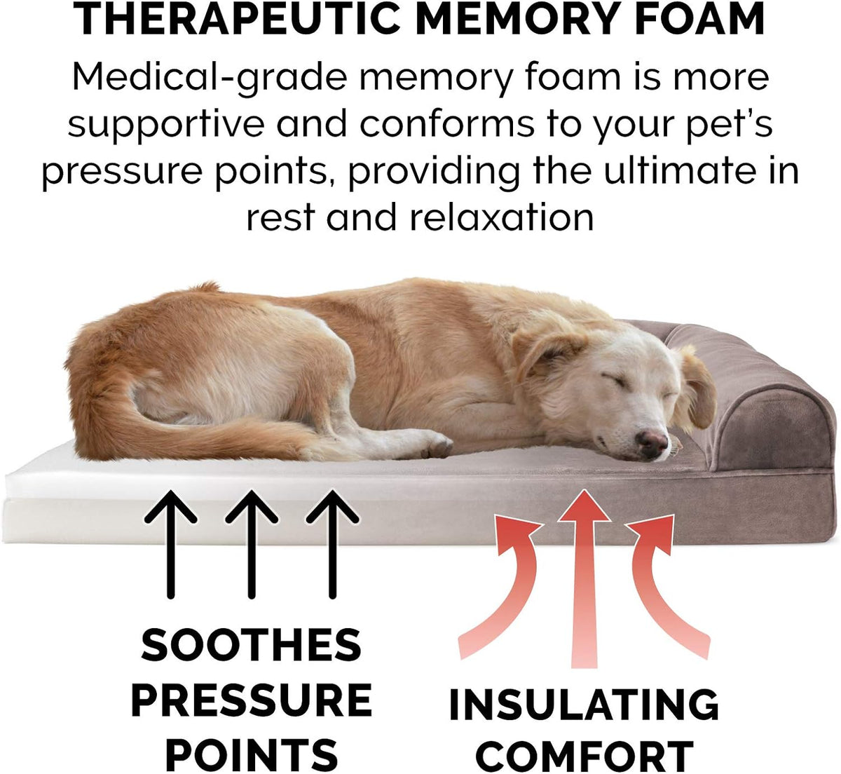 Memory Foam Dog Bed for Medium/Small Dogs W/ Removable Bolsters & Washable Cover, for Dogs up to 35 Lbs - Faux Fur & Velvet Sofa - Driftwood Brown, Medium