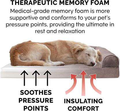 Memory Foam Dog Bed for Medium/Small Dogs W/ Removable Bolsters & Washable Cover, for Dogs up to 35 Lbs - Faux Fur & Velvet Sofa - Driftwood Brown, Medium