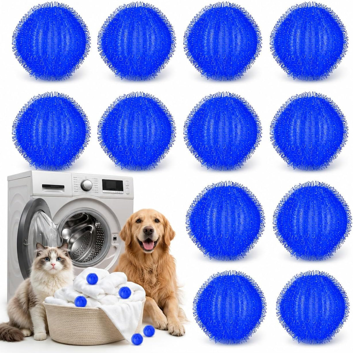 12 Pack Pet Hair Remover for Laundry, Reusable Cat & Dog Laundry Hair Catcher for Washing Machine and Dryer, Laundry Lint Remover for Clothes, Bedding, Towels & Pet Blankets