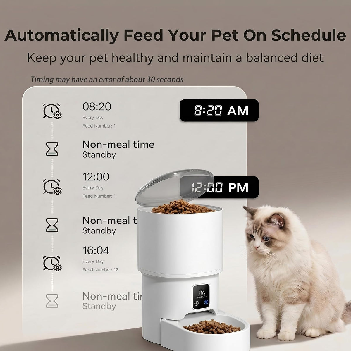 Automatic Cat Feeder,4L Timed Pet Food Dispenser with 2.4G Wifi,Detachable