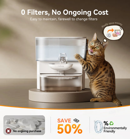 Smart Pet Water Fountain No Filter Needed, 3.5L/118Oz Wireless Cat Water Fountain with Stainless Steel Bowl,Rechargeable Automatic Water Dispenser for Cats and Kitten, White