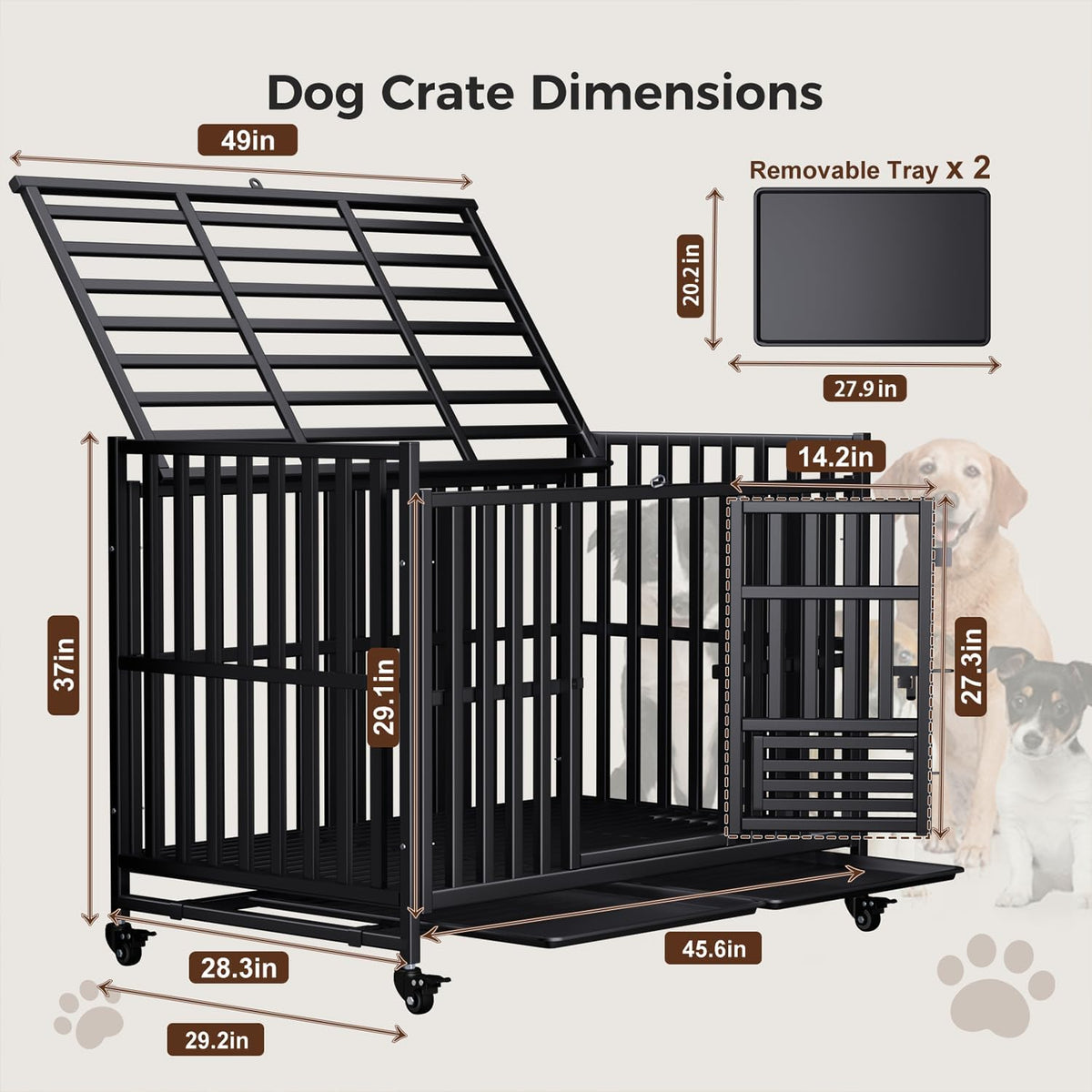 Heavy Duty Dog Crate, 49'' Large Indestructible Cage for High-Anxiety Dogs