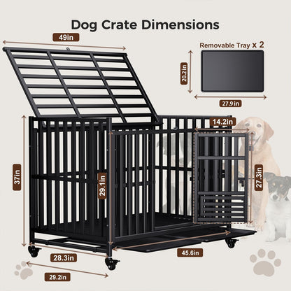 Heavy Duty Dog Crate, 49'' Large Indestructible Cage for High-Anxiety Dogs